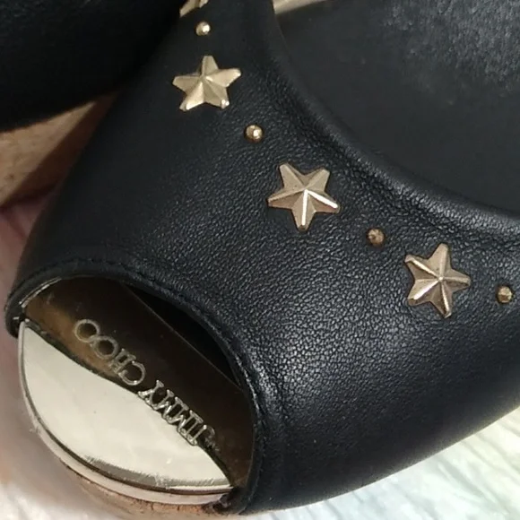 Authentic Jimmy Choo Star Studded Wedge Sandals Sz.7 or 37 Worn 1X - Picture 5 of 16